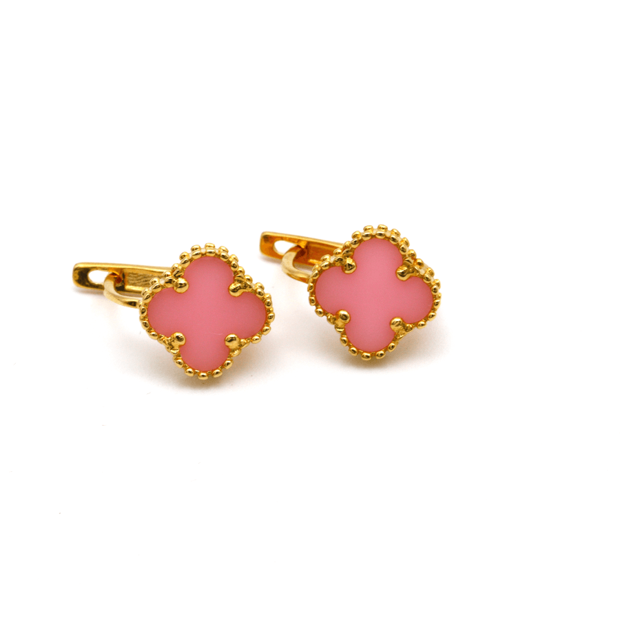 Real Gold Pink Clover Press Clip Earring Set - Model GZJVN E1924