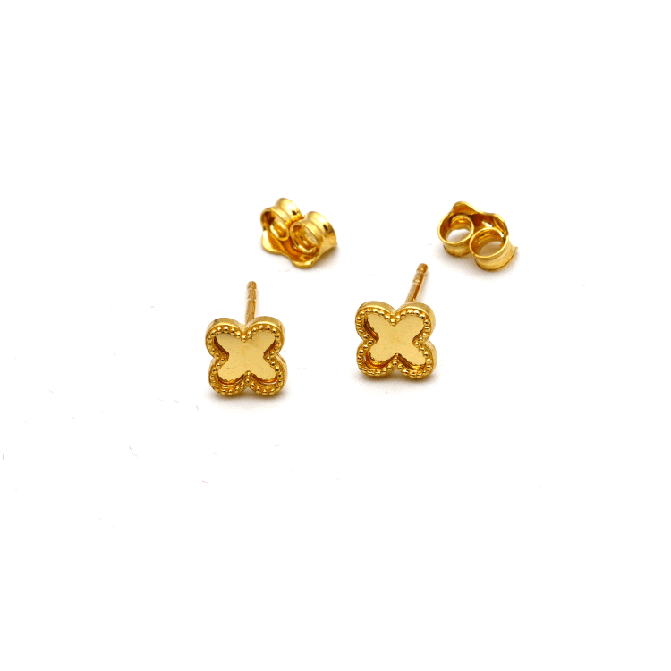 Real Gold Clover Mirror Stud Earring Set - Model GZJVN2988 E1927