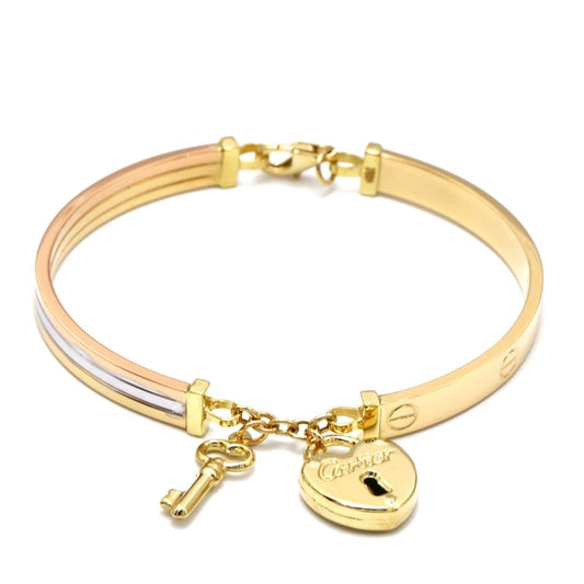 Real Gold 3 Color Key Lock Bangle GZJCT BLZ0377 (Size 16) BA1642