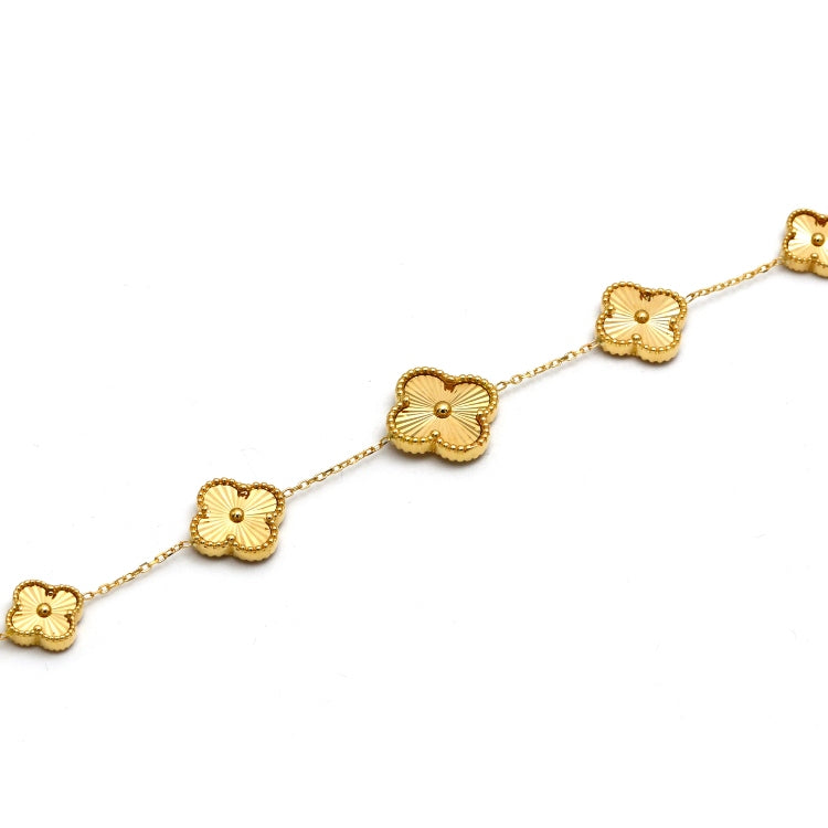 Real Gold Solid 5 Clover Adjustable Size Bracelet (16+ 2 =18 C.M) - Model 5VC GZJVN 0515/9BL BR1858