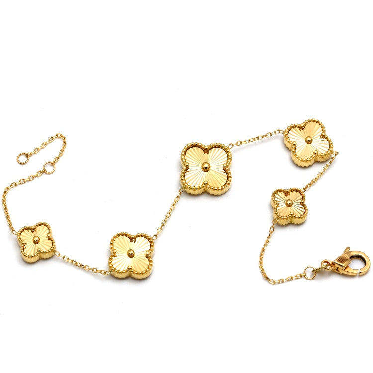 Real Gold Solid 5 Clover Adjustable Size Bracelet (16+ 2 =18 C.M) - Model 5VC GZJVN 0515/9BL BR1858