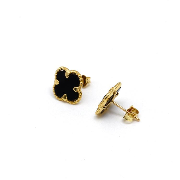 Real Gold Black Pearl Flat Stud Earrings Set - Model GZJVN0695-AC E1914