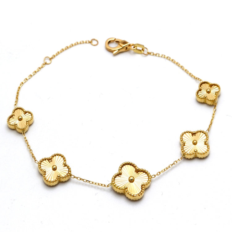 Real Gold Solid 5 Clover Adjustable Size Bracelet (16+ 2 =18 C.M) - Model 5VC GZJVN 0515/9BL BR1858