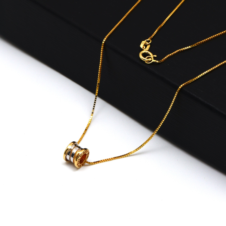 Real Gold GZBV 2 Color Small Round Roller Pendant with Box Chain 0159-YM B CWP 1872