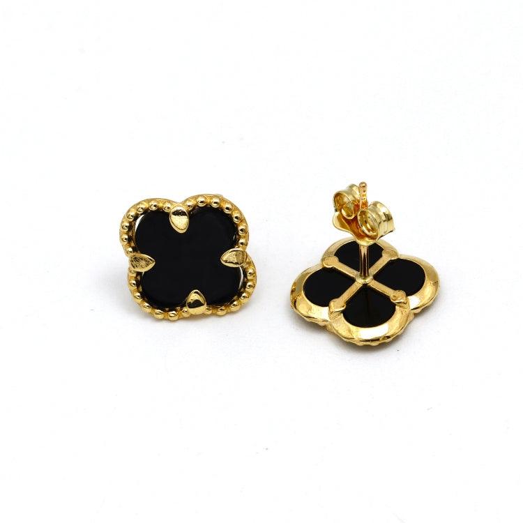 Real Gold Black Pearl Flat Stud Earrings Set - Model GZJVN0695-AC E1914