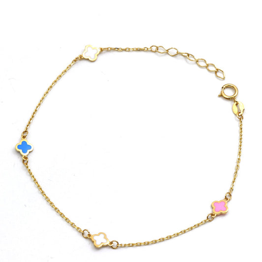 Real Gold 3 Clover Colorful Adjustable Size Bracelet - Model GZJVN8273 BR1750