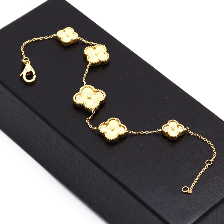 Real Gold Solid 5 Clover Adjustable Size Bracelet (16+ 2 =18 C.M) - Model 5VC GZJVN 0515/9BL BR1858