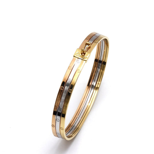 Real Gold Trinity Round Bangle GZJCT BLZ0367-1-3C (Size 15) BA1626