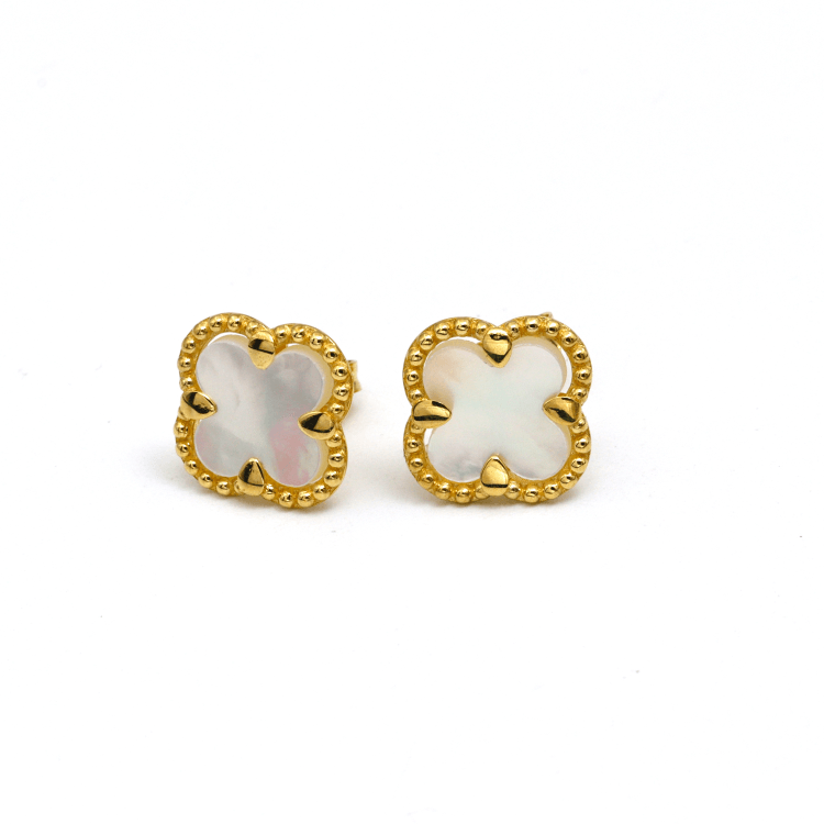 Real Gold Pearl Flat Stud Earring Set - Model GZJVN0695-MOP E1916