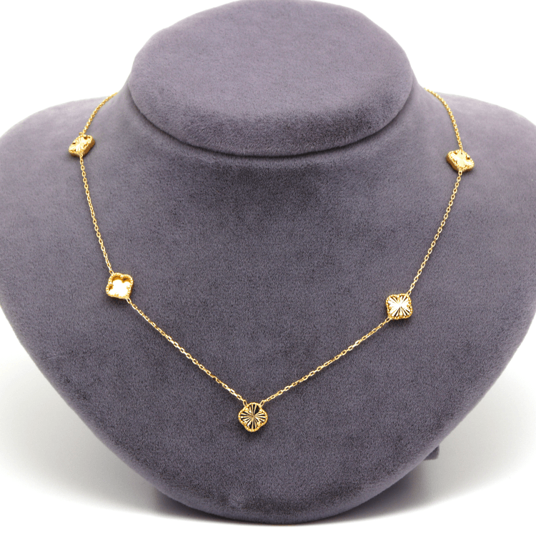 Real Gold 5 Clover Glittering Beads Adjustable Size Necklace GZJVN0476-5 N1467