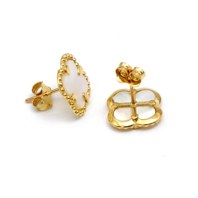 Real Gold Pearl Flat Stud Earring Set - Model GZJVN0695-MOP E1916