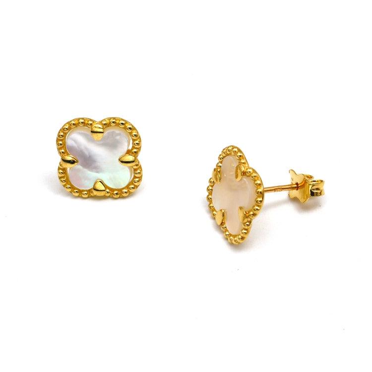 Real Gold Pearl Flat Stud Earring Set - Model GZJVN0695-MOP E1916