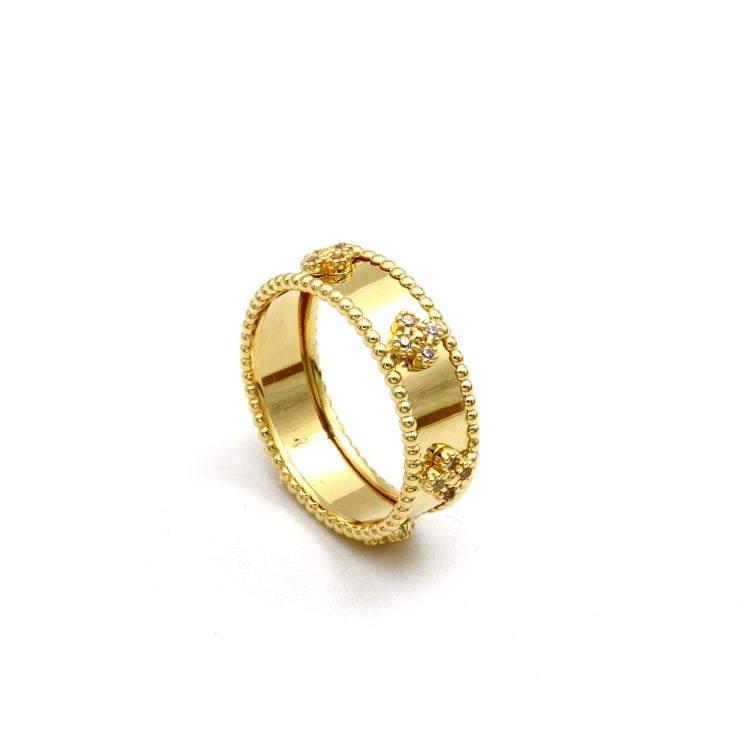 Real Gold GZVC Elegant Clover Stone Ring (Size 7) - Model 1643 R2576