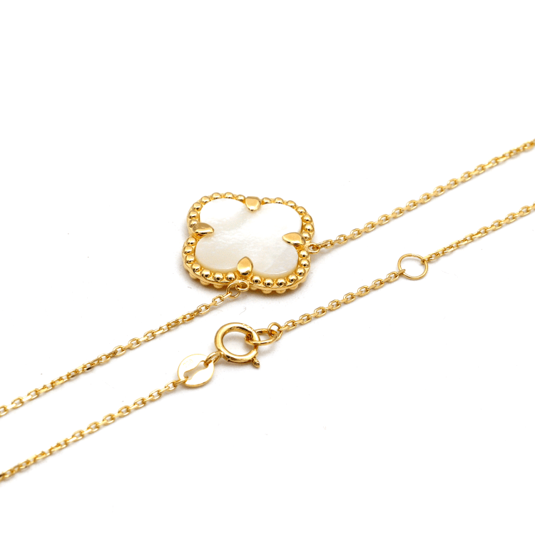 Real Gold Large Pearl White Clover Necklace GZJVN1808 N1471