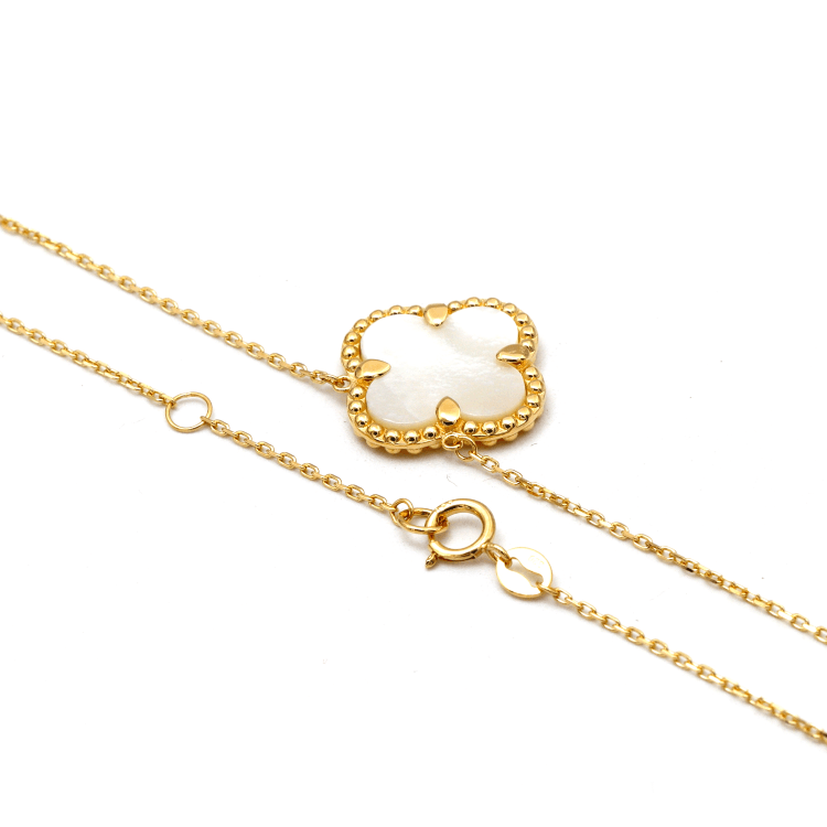 Real Gold Large Pearl White Clover Necklace GZJVN1808 N1471