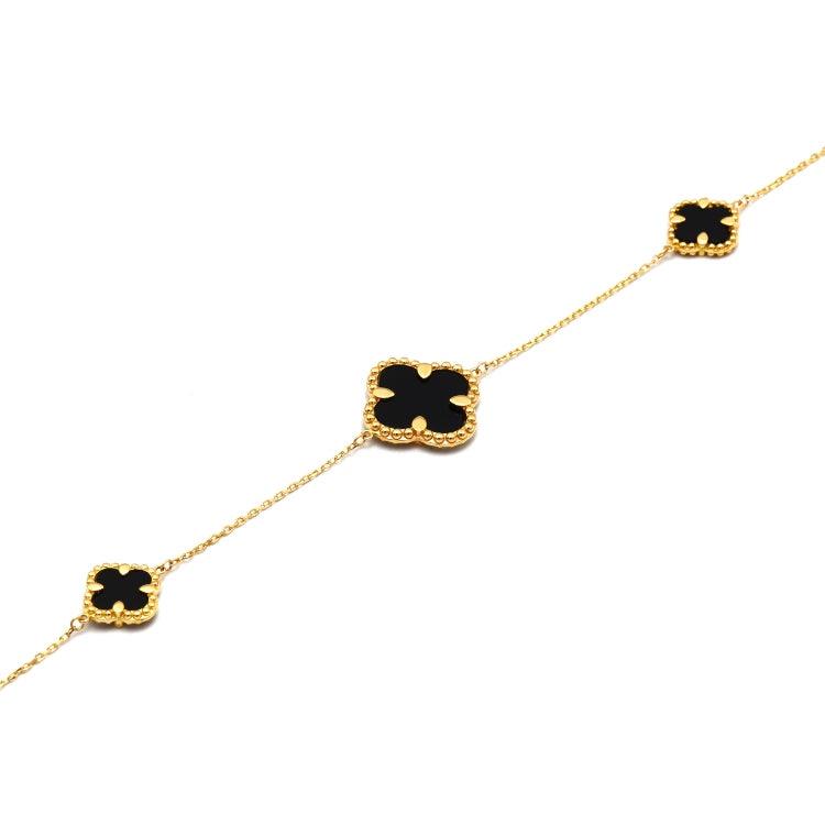 Real Gold 3 Clover Black Elegant Bracelet (19 C.M) - Model GZJVN1878 BR1754