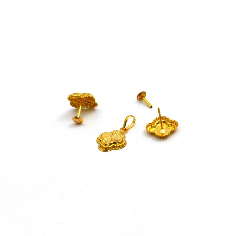 Real Gold GZVC Studs with Long Screw Tops Earring Set With Pendant SET1076