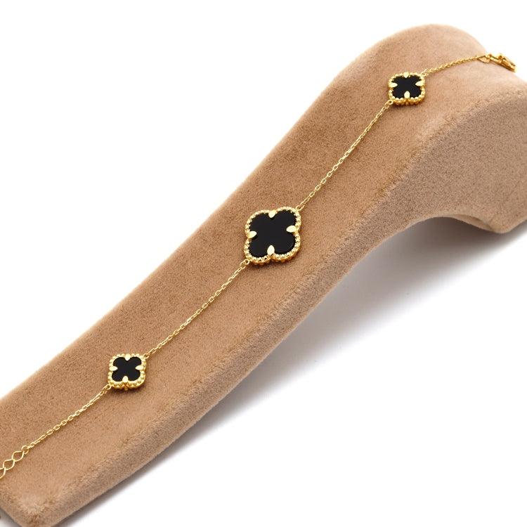 Real Gold 3 Clover Black Elegant Bracelet (19 C.M) - Model GZJVN1878 BR1754