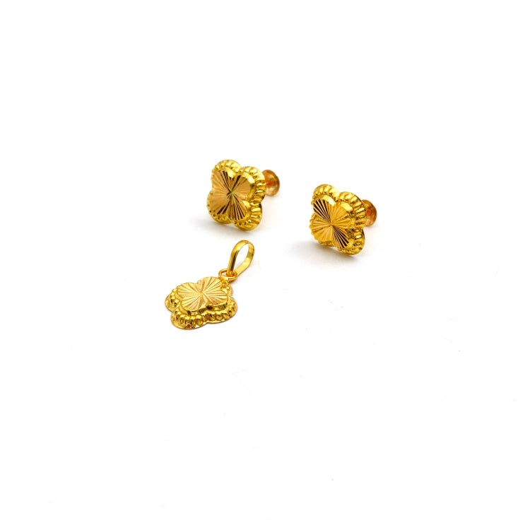 Real Gold GZVC Studs with Long Screw Tops Earring Set With Pendant SET1076