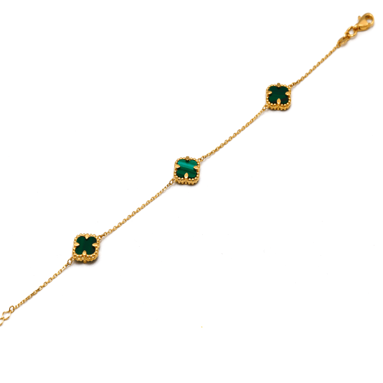 Real Gold 3 Clover Green Luxury Bracelet (19 C.M) - Model GZJVN1874 BR1755