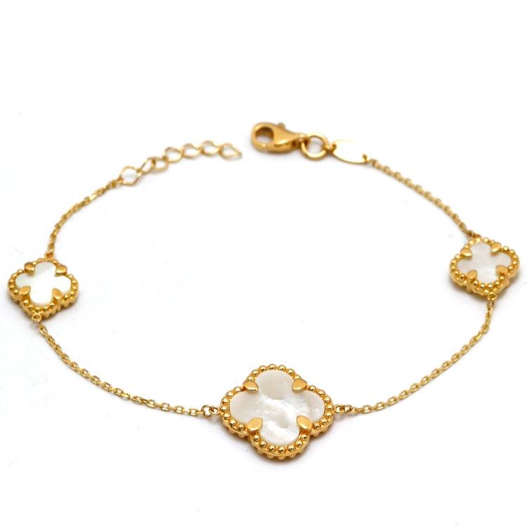 Real Gold 3 Clover Pearl White Bracelet (19 C.M) - Model GZJVN1809 BR1758