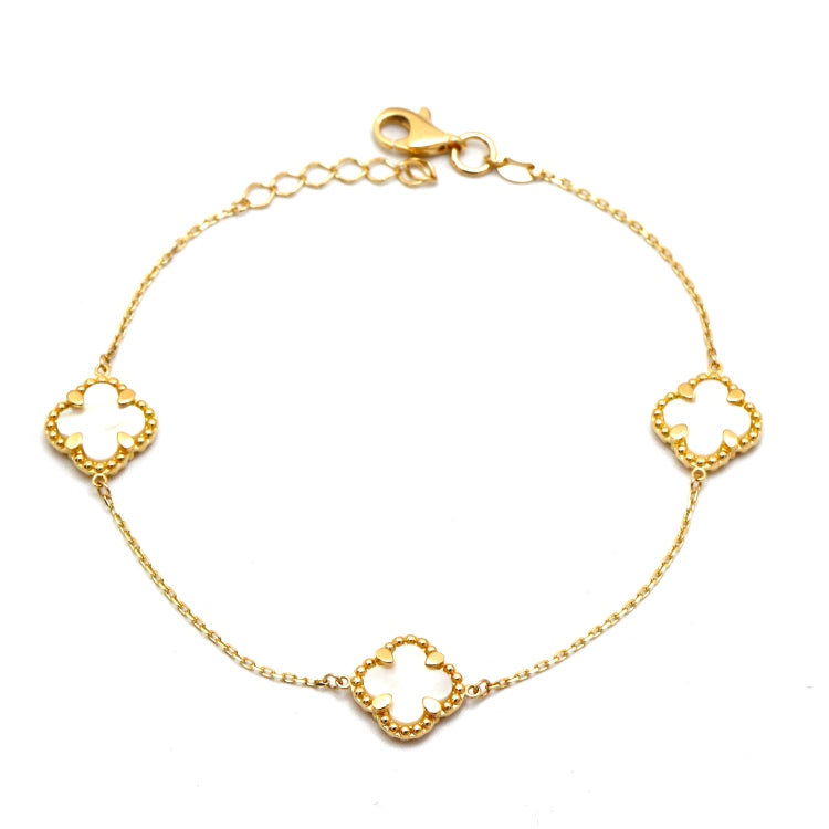 Real Gold GZVC 3 Clover Pearl White Bracelet - Luxury, Unique, and Elegant Design - Style 1792 Design BR1690