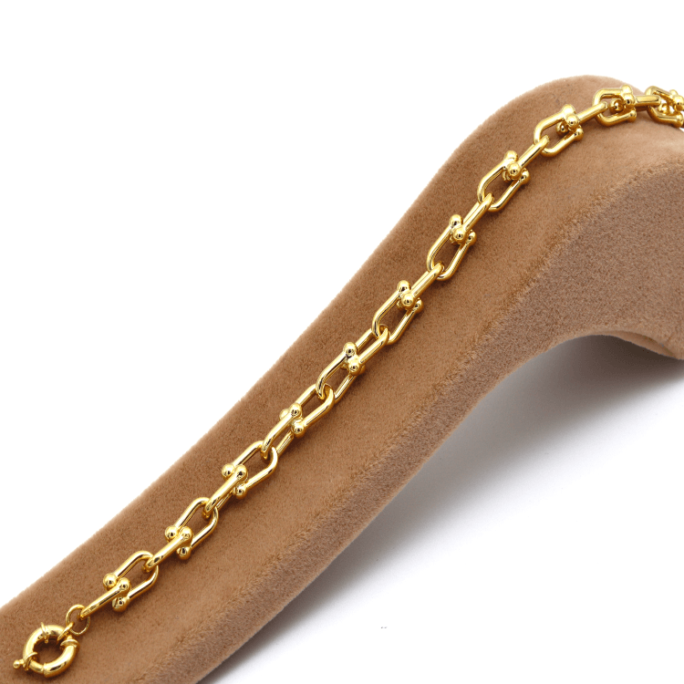 Real Gold GZTF Bold Chunky Solid Hardware Bracelet With Luxury Round Lock 4751 (17 C.M) BR1709