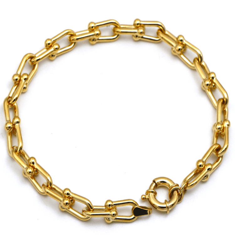 Real Gold GZTF Bold Chunky Solid Hardware Bracelet With Luxury Round Lock 4751 (18 C.M) BR1706