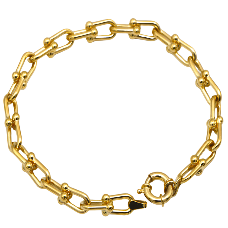 Real Gold GZTF Bold Chunky Solid Hardware Bracelet With Luxury Round Lock 4751 (17 C.M) BR1709