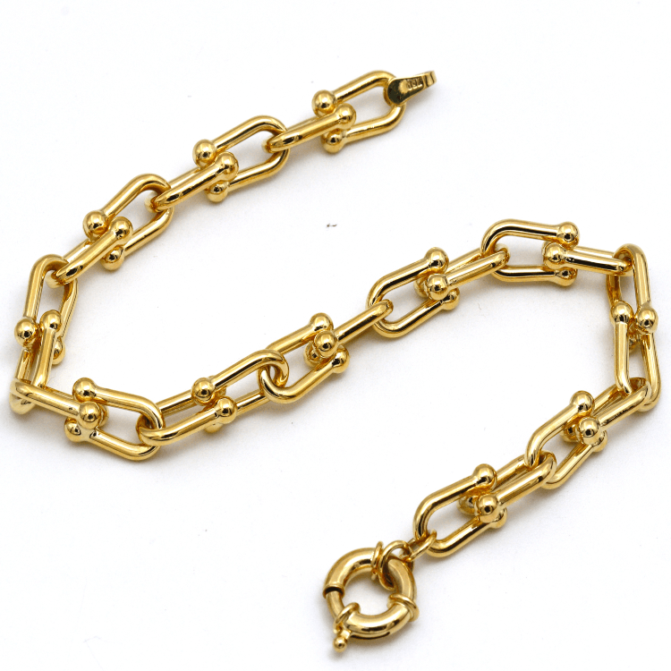 Real Gold GZTF Bold Chunky Solid Hardware Bracelet With Luxury Round Lock 4751 (17 C.M) BR1709