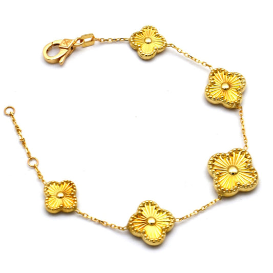 Real Gold Solid 5 Clover Adjustable Size Bracelet (16 + 2 = 18C.M) - Model 5VC GZJVN TBS-0732/1BL BR1881