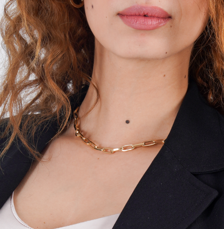 Real Gold Thick Link Paper Clip Solid Chain Necklace CVB498 CH1147