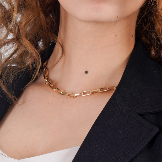 Real Gold Thick Link Paper Clip Solid Chain Necklace CVB498 CH1147