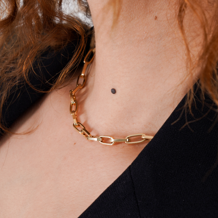 Real Gold Thick Link Paper Clip Solid Chain Necklace CVB498 CH1147