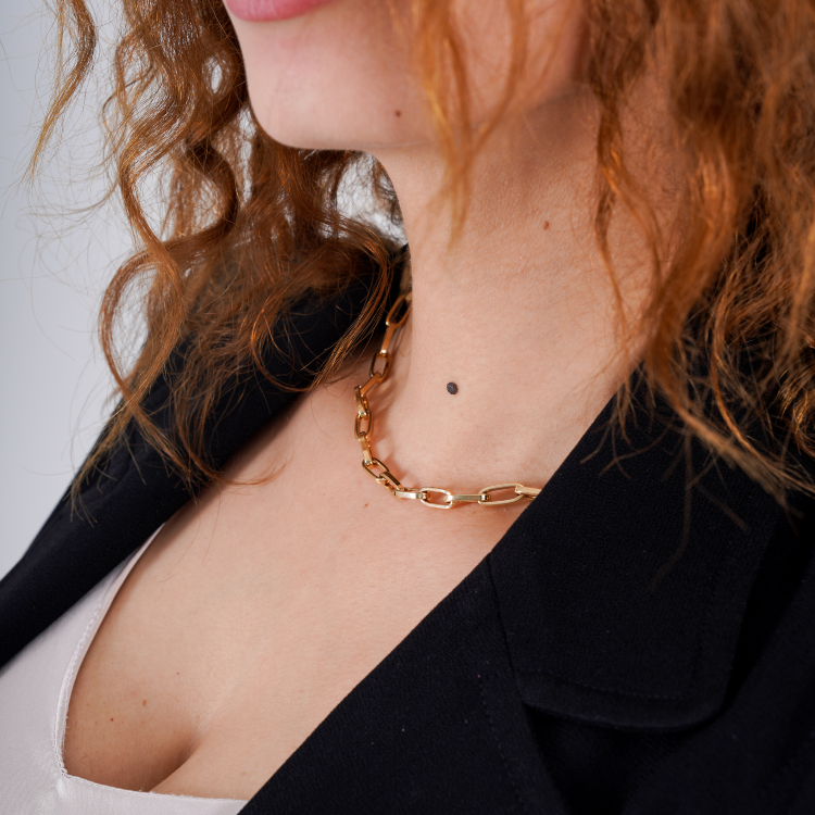 Real Gold Thick Link Paper Clip Solid Chain Necklace CVB498 CH1147