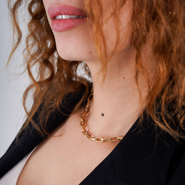 Real Gold Thick Link Paper Clip Solid Chain Necklace CVB498 CH1147