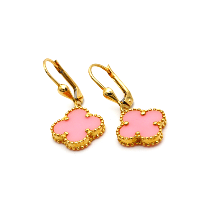 Real Gold VC Pink L Hanging Earring Set E1608 - 18K Gold Jewelry