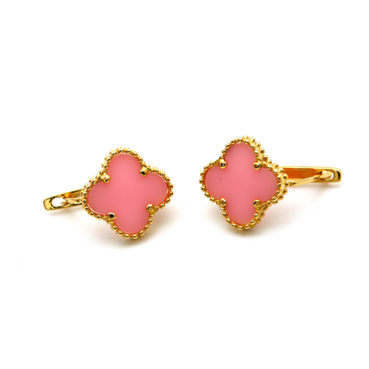 Real Gold VC Pink L Press Earring Set E1609 - 18K Gold Jewelry