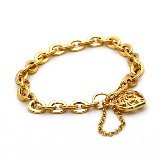 Real Gold TF Heart Lock Bracelet Adjustable Size 0846 BR1312 - 18K Gold Jewelry