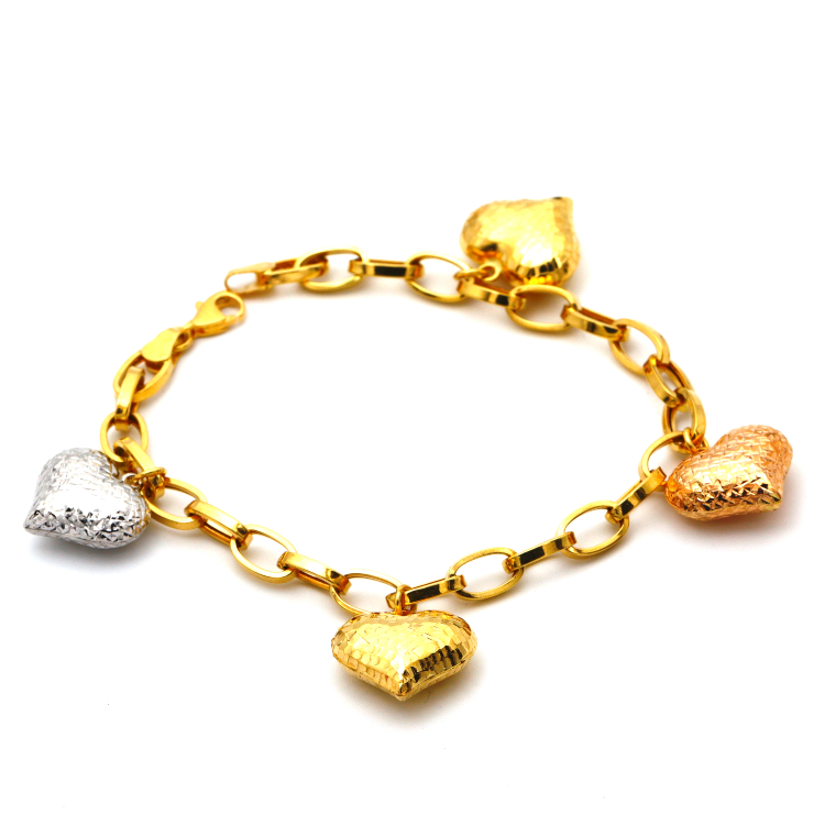 Real Gold 3 Color 4 Heart Bracelet 0511 BR1313 - 18K Gold Jewelry