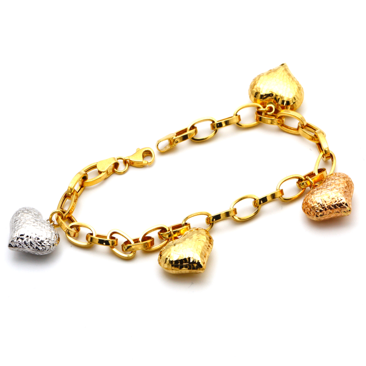 Real Gold 3 Color 4 Heart Bracelet 0511 BR1313 - 18K Gold Jewelry