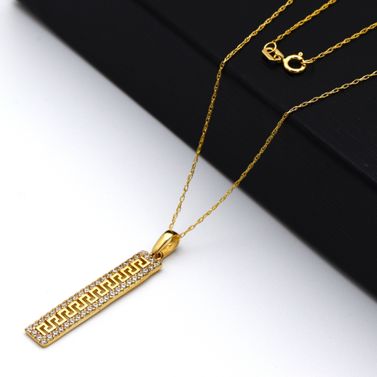 Real Gold Maze Hoop Luxury Stone Bar Necklace 0106 CWP 1783