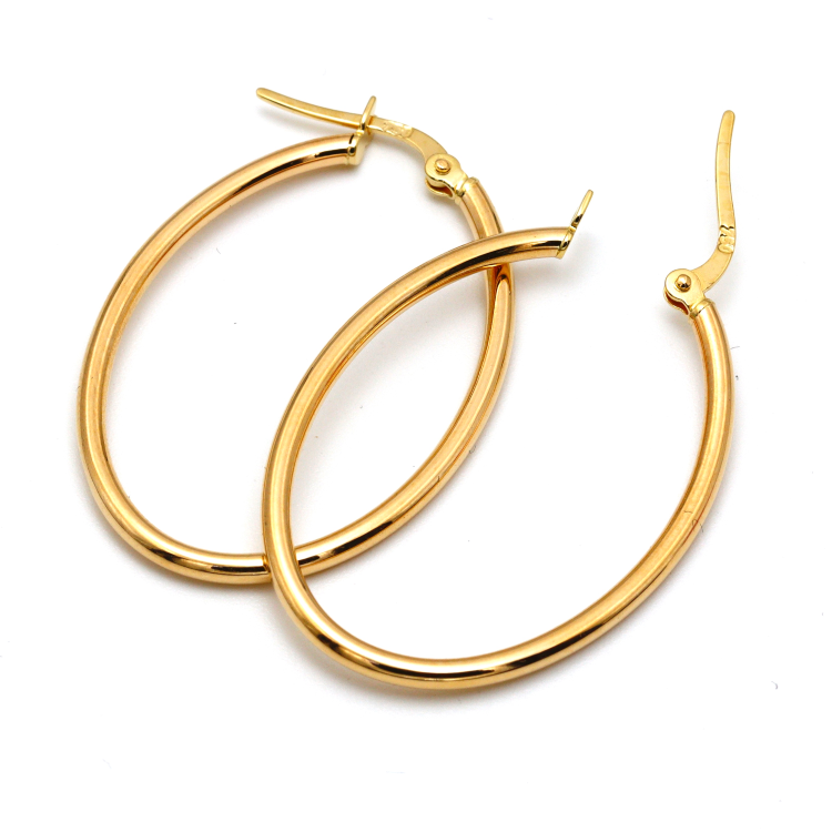 Real Gold Oval Plain Large Loop Earring Set 5357 E1773