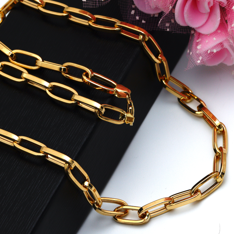 Real Gold Thick Link Paper Clip Solid Chain Necklace CVB498 CH1147
