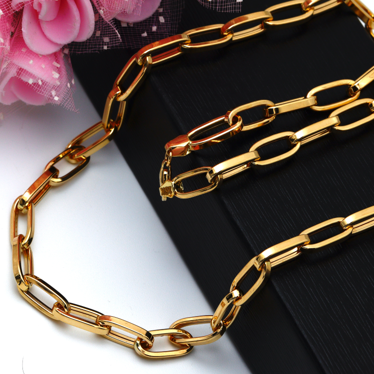 Real Gold Thick Link Paper Clip Solid Chain Necklace CVB498 CH1147