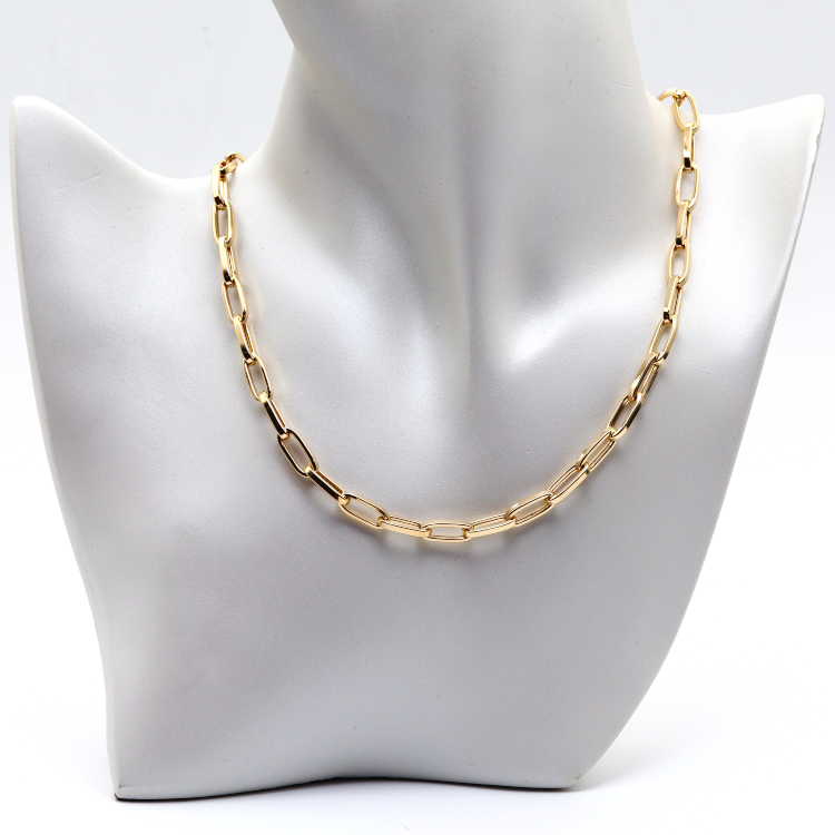 Real Gold Thick Link Paper Clip Solid Chain Necklace CVB498 CH1147