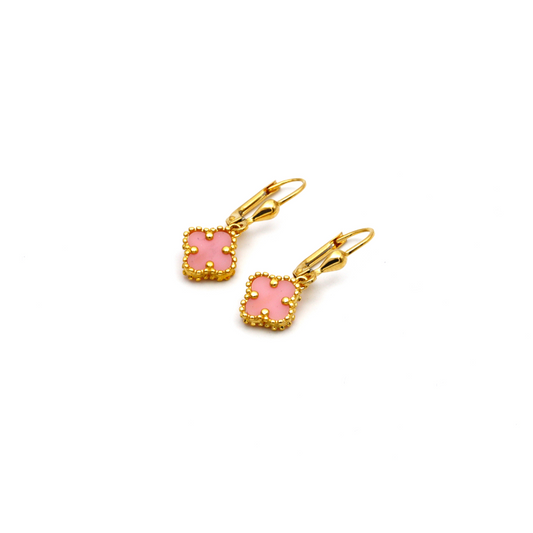 Real Gold VC Pink Hanging Earring Set E1476 - 18K Gold Jewelry