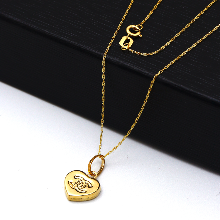 Real Gold GZCH 2 Side 3D Heart Luxury Necklace 0400/1KU CWP 1823