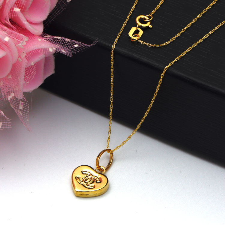 Real Gold GZCH 2 Side 3D Heart Luxury Necklace 0400/1KU CWP 1823