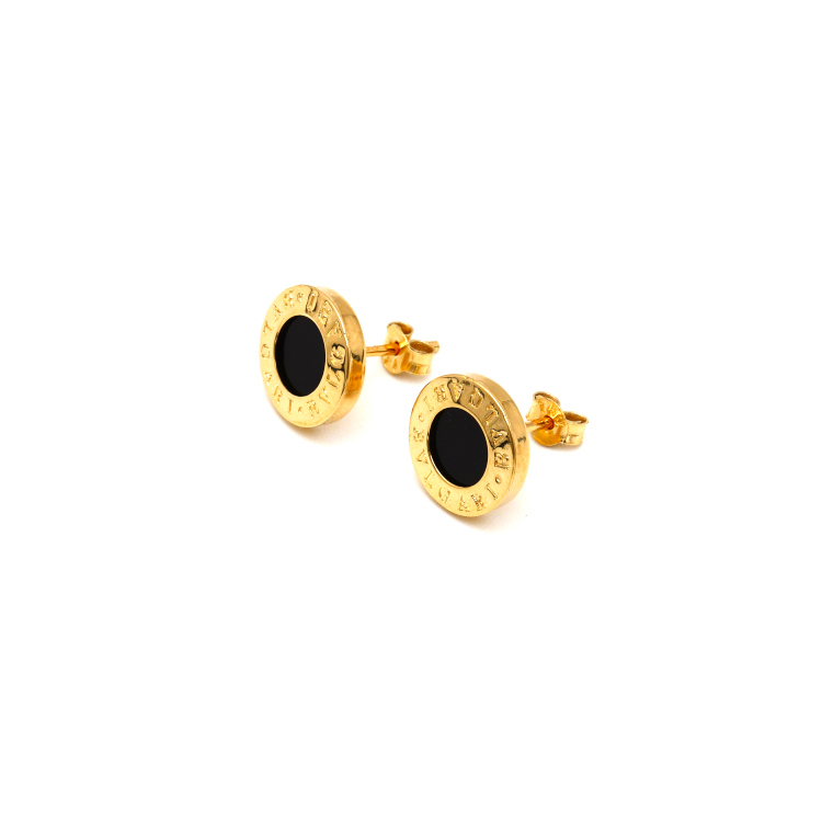 Real Gold GZBV Round Black Luxury Earring Set 0060/1PK E1782